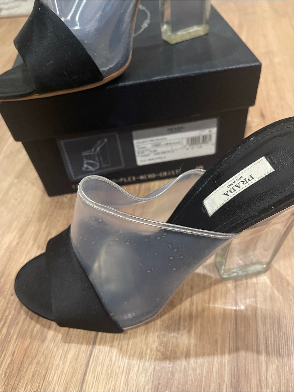 Prada Black Toe Clear PVC Block Heel Mule